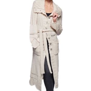 Love Stitch Crochet Sela Duster Knit Cardigan Belted Off-White Women's SM/MED